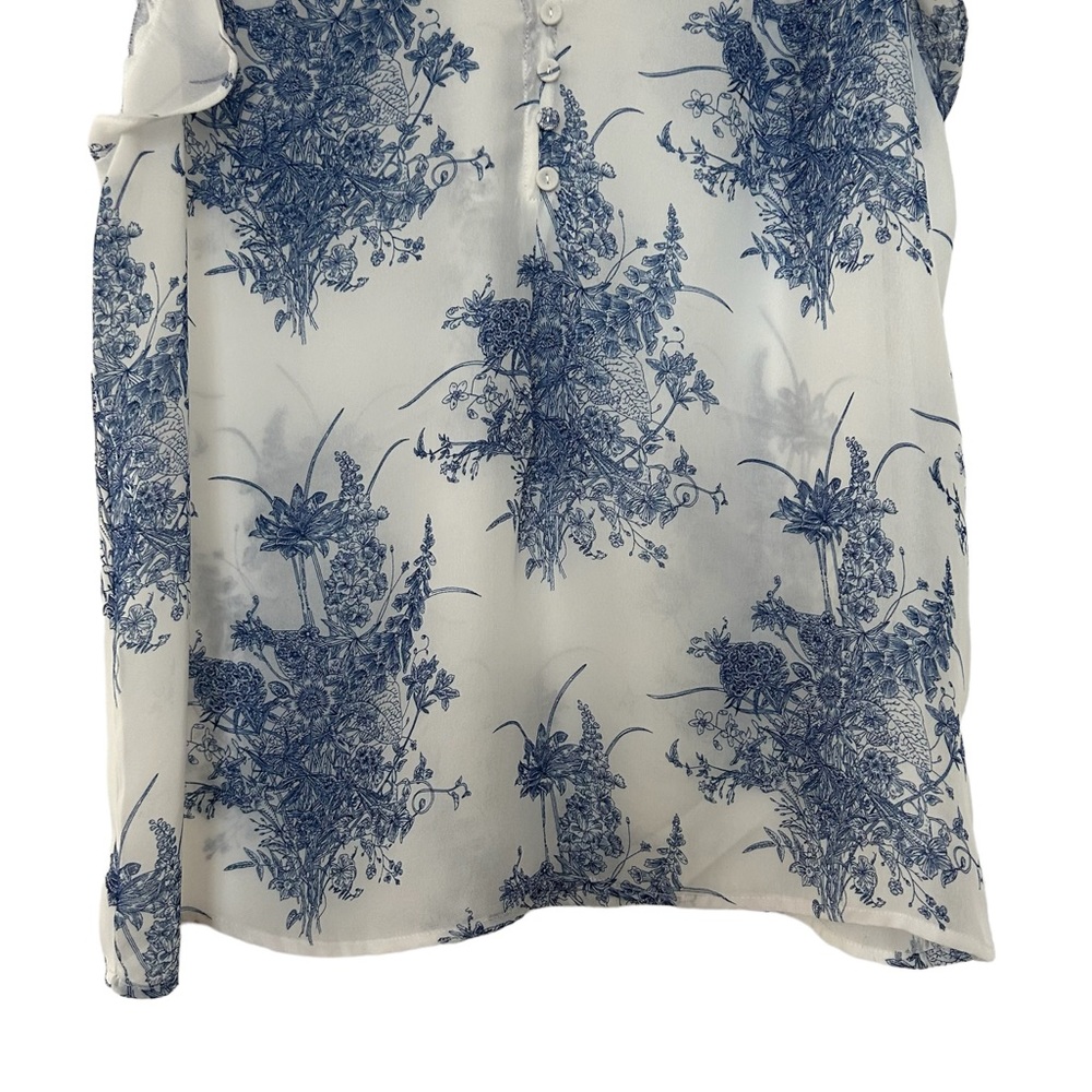 NWOT - Joie Blue & White Floral Printed Flutter Sleeve Top - Picture 4 of 7